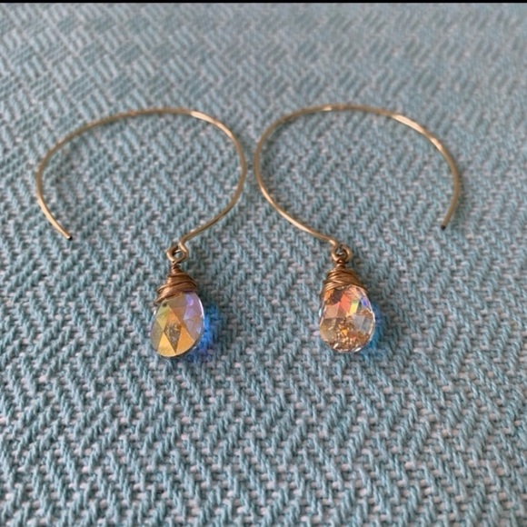 Clear Crystal Teardrop Round Hoop Dangle Earrings - Picture 8 of 11